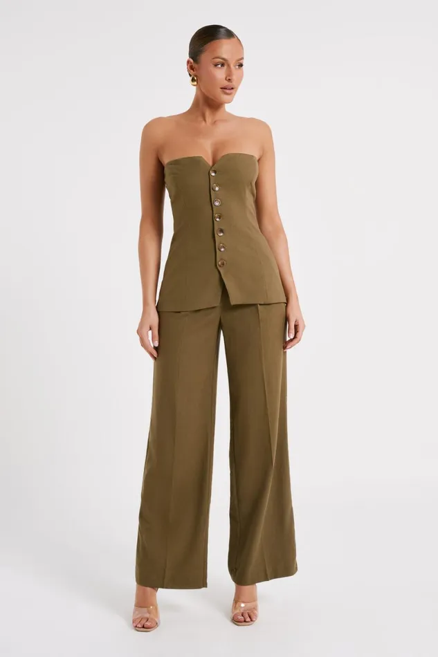 Women Innis Linen Longline Strapless Top 8211 Olive Olive Meshki Sleeveless Tops