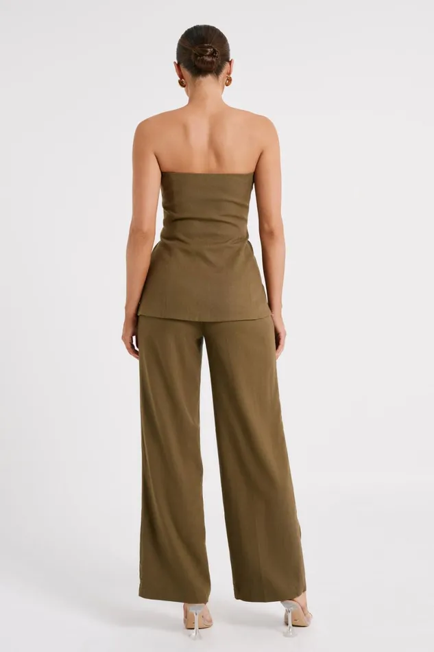 Women Innis Linen Longline Strapless Top 8211 Olive Olive Meshki Sleeveless Tops