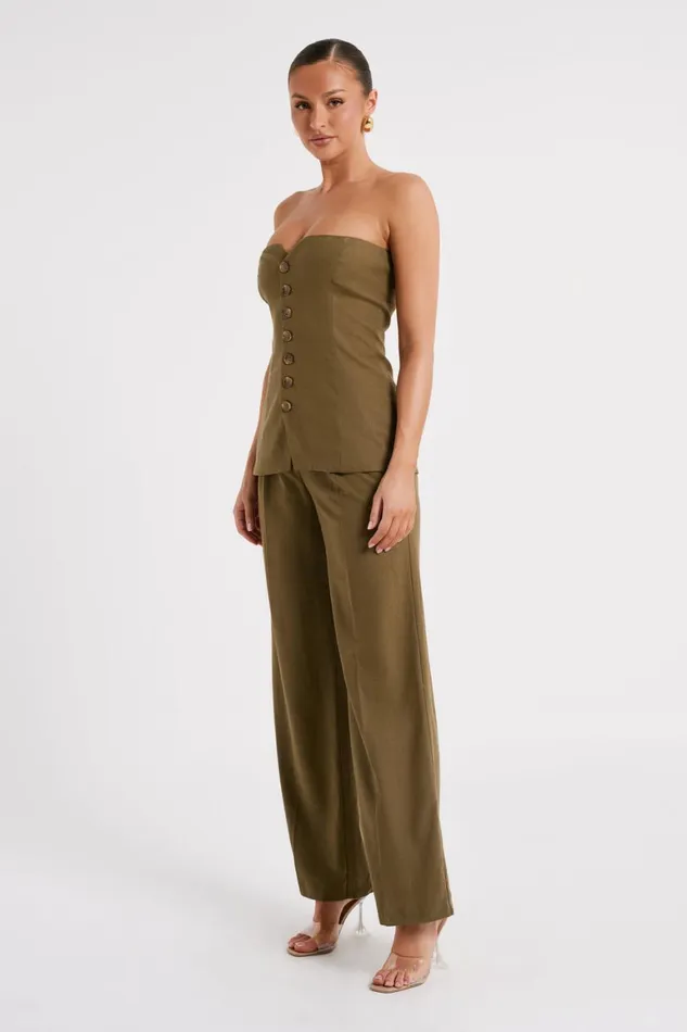 Women Innis Linen Longline Strapless Top 8211 Olive Olive Meshki Sleeveless Tops