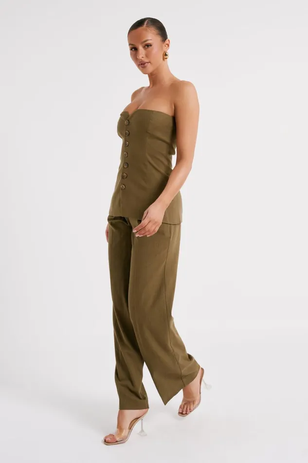 Women Innis Linen Longline Strapless Top 8211 Olive Olive Meshki Sleeveless Tops