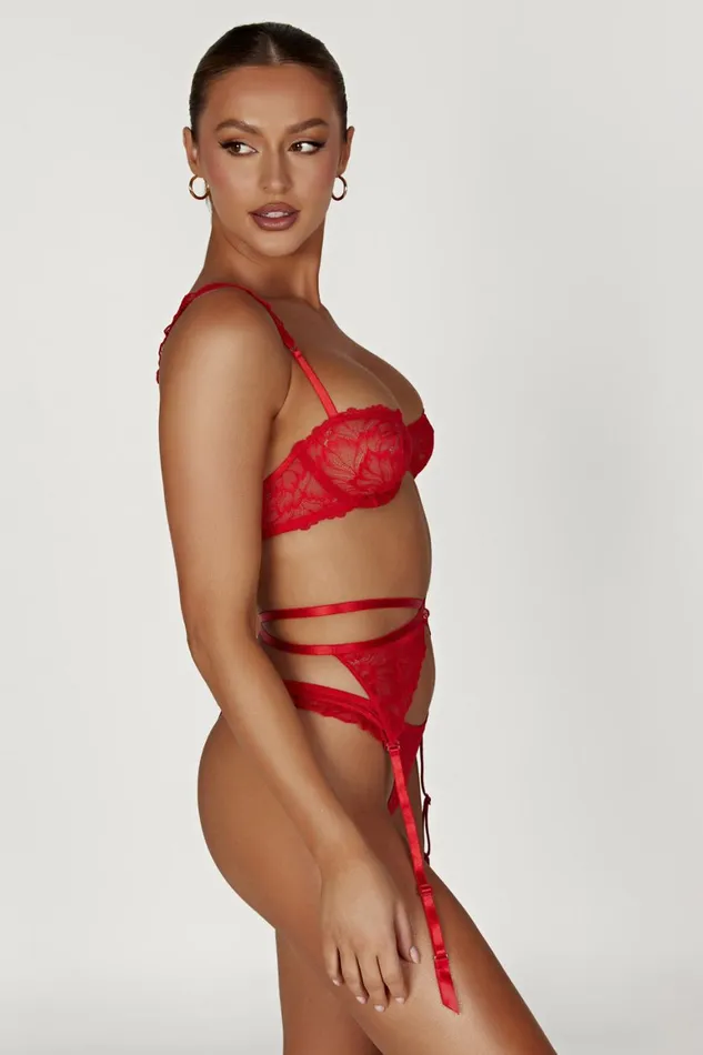 Women Isadora Lace Crossover Suspenders 8211 Red Red Meshki Intimates