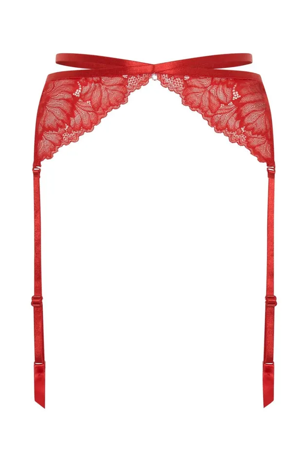 Women Isadora Lace Crossover Suspenders 8211 Red Red Meshki Intimates