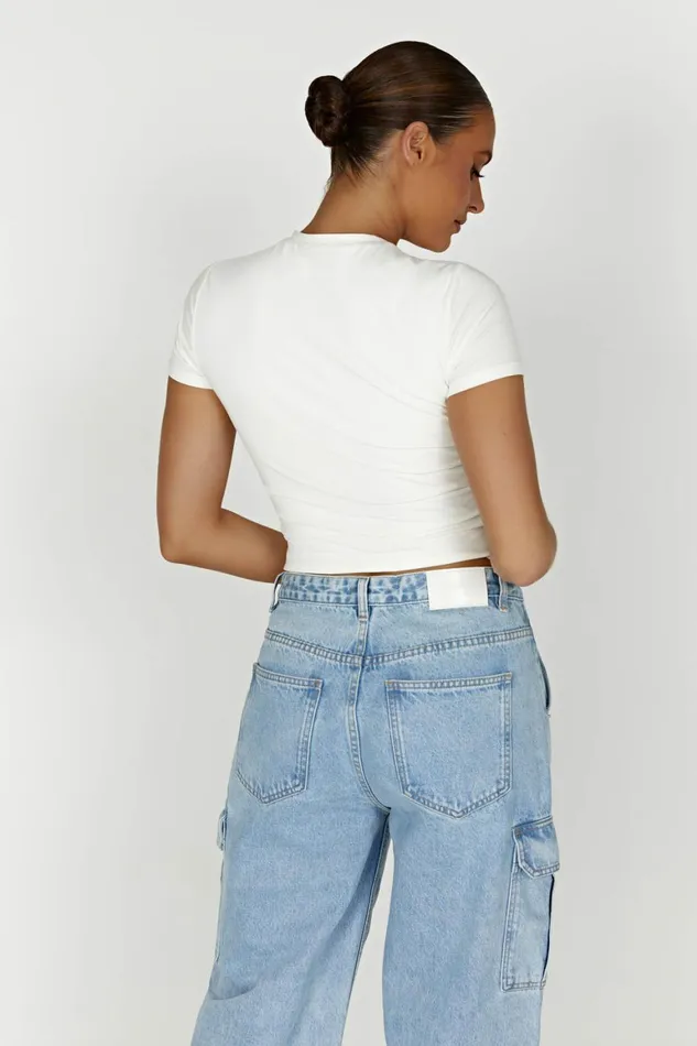 Women Jeanie Longline TShirt 8211 White White Meshki Basic Tops