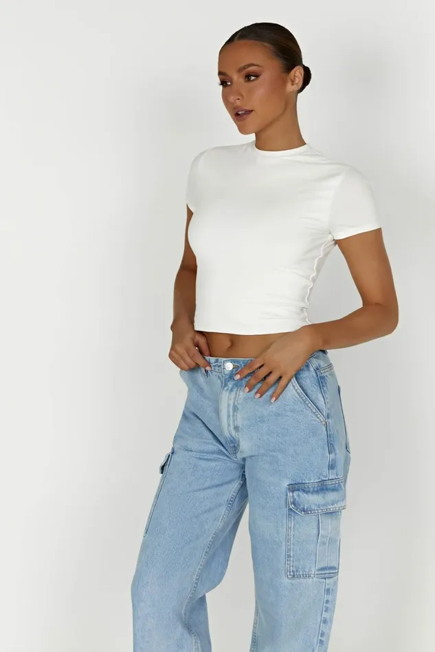 Women Jeanie Longline TShirt 8211 White White Meshki Basic Tops
