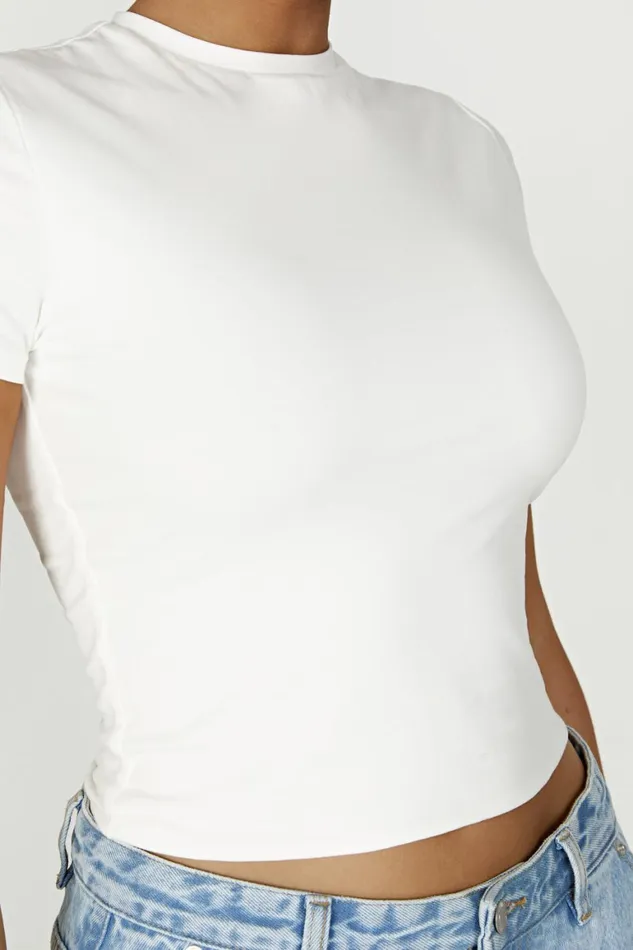 Women Jeanie Longline TShirt 8211 White White Meshki Basic Tops