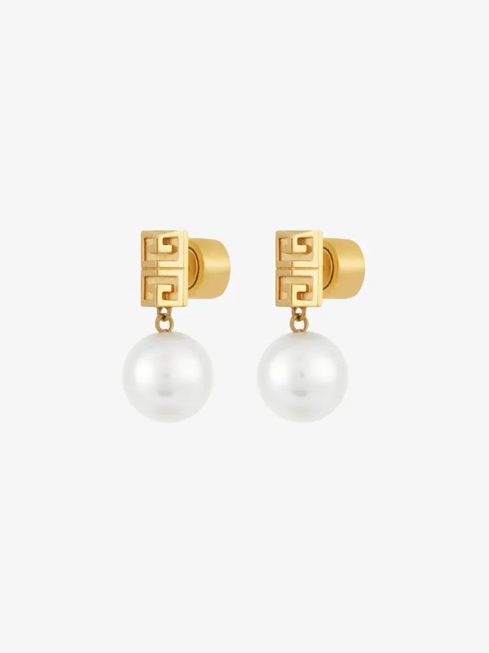 Women Jewelry Givenchy 4G Earrings In Metal With Pearls Whitegolden Yellow