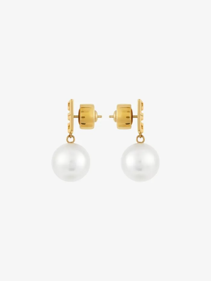 Women Jewelry Givenchy 4G Earrings In Metal With Pearls Whitegolden Yellow