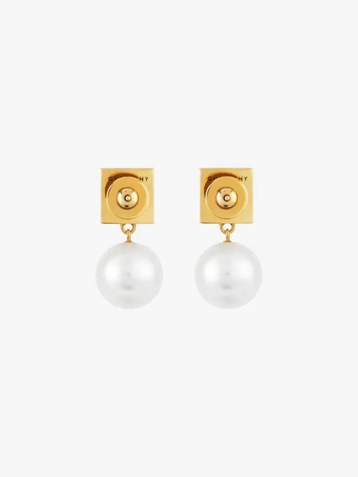 Women Jewelry Givenchy 4G Earrings In Metal With Pearls Whitegolden Yellow