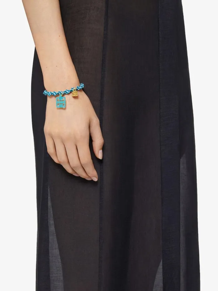 Women Jewelry Givenchy 4G Liquid Bracelet In Woven Cotton Metal And Resin Aqua Green