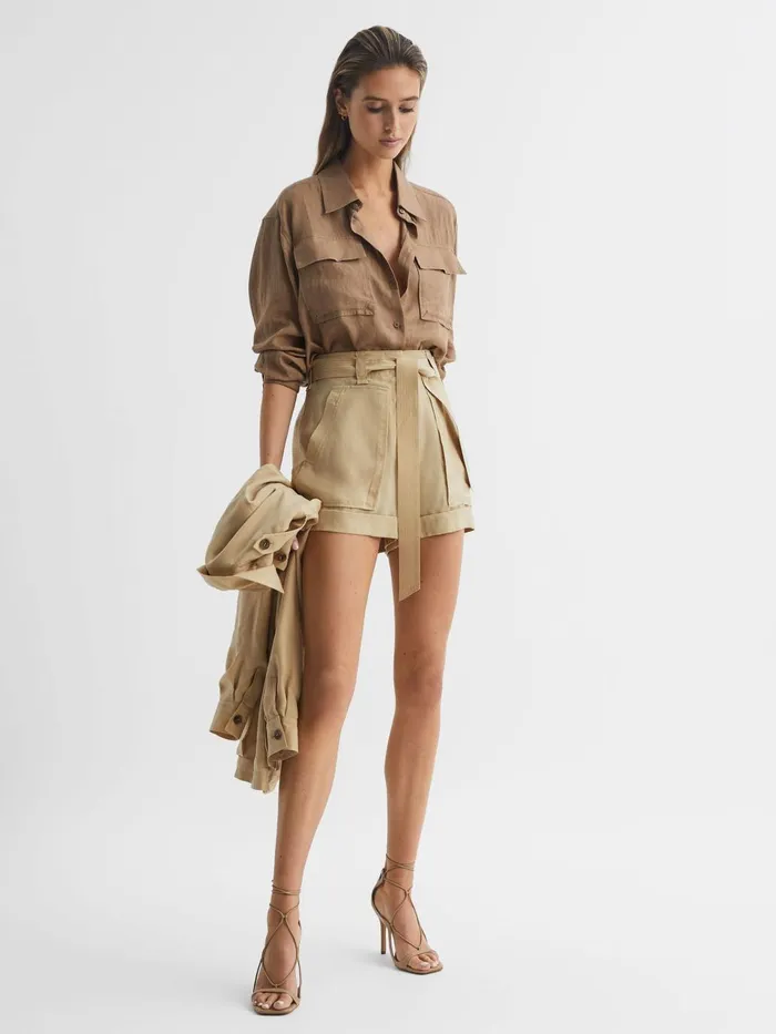 Women Joanie Mid Rise Utility Shorts Neutral Reiss Shorts