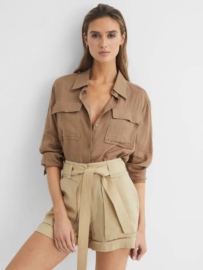 Women Joanie Mid Rise Utility Shorts Neutral Reiss Shorts