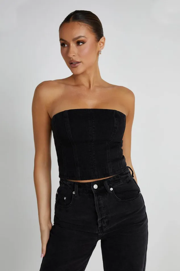 Women Jordana Denim Tube Top 8211 Washed Black Washedblack Meshki Corsets