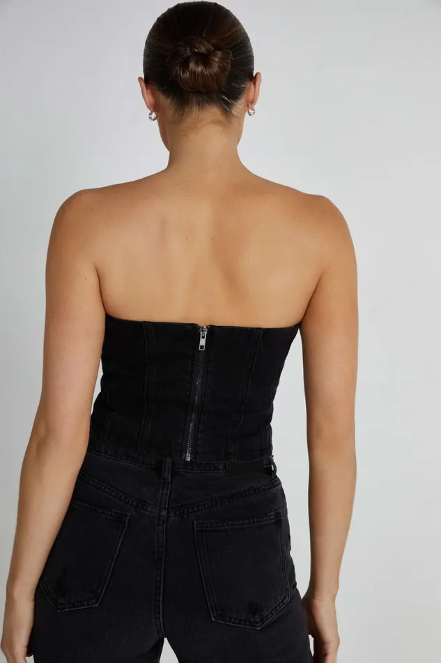 Women Jordana Denim Tube Top 8211 Washed Black Washedblack Meshki Corsets