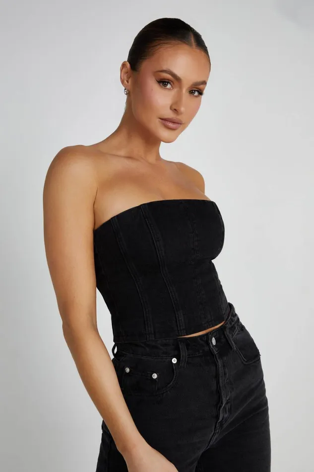 Women Jordana Denim Tube Top 8211 Washed Black Washedblack Meshki Corsets