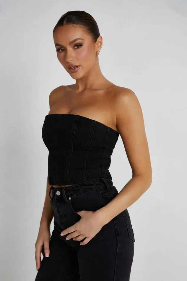 Women Jordana Denim Tube Top 8211 Washed Black Washedblack Meshki Corsets