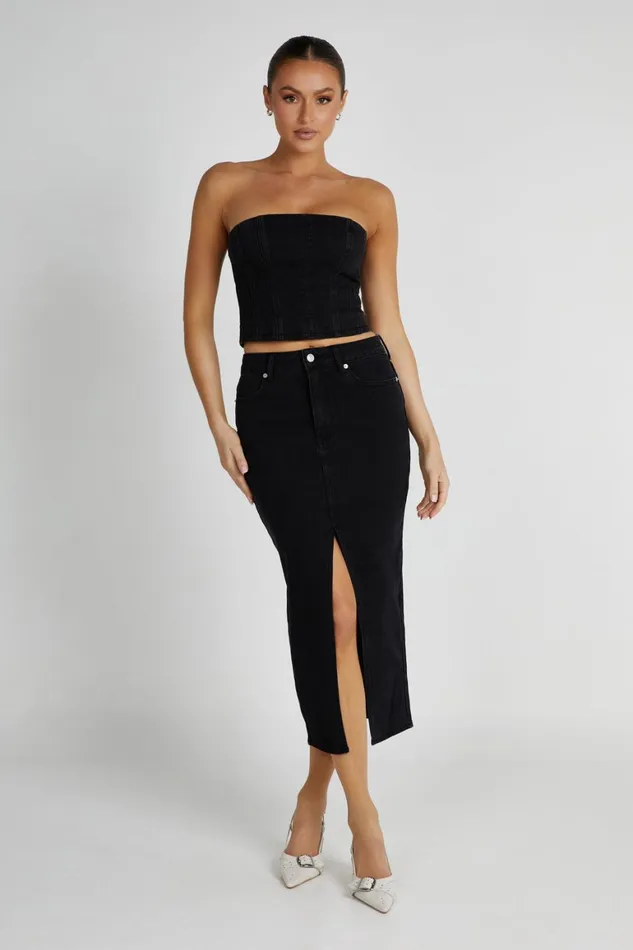 Women Jordana Denim Tube Top 8211 Washed Black Washedblack Meshki Corsets