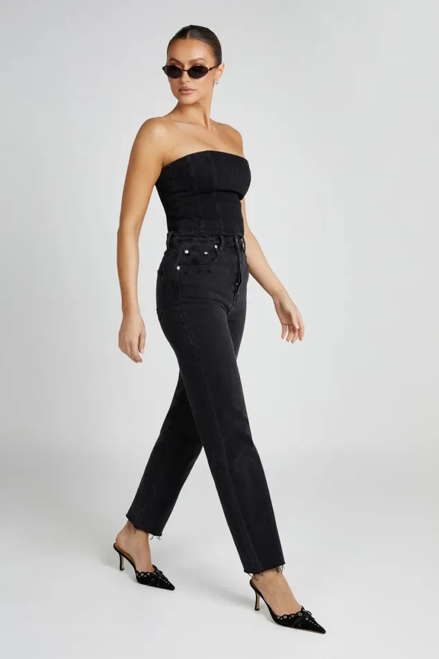 Women Jordana Denim Tube Top 8211 Washed Black Washedblack Meshki Corsets