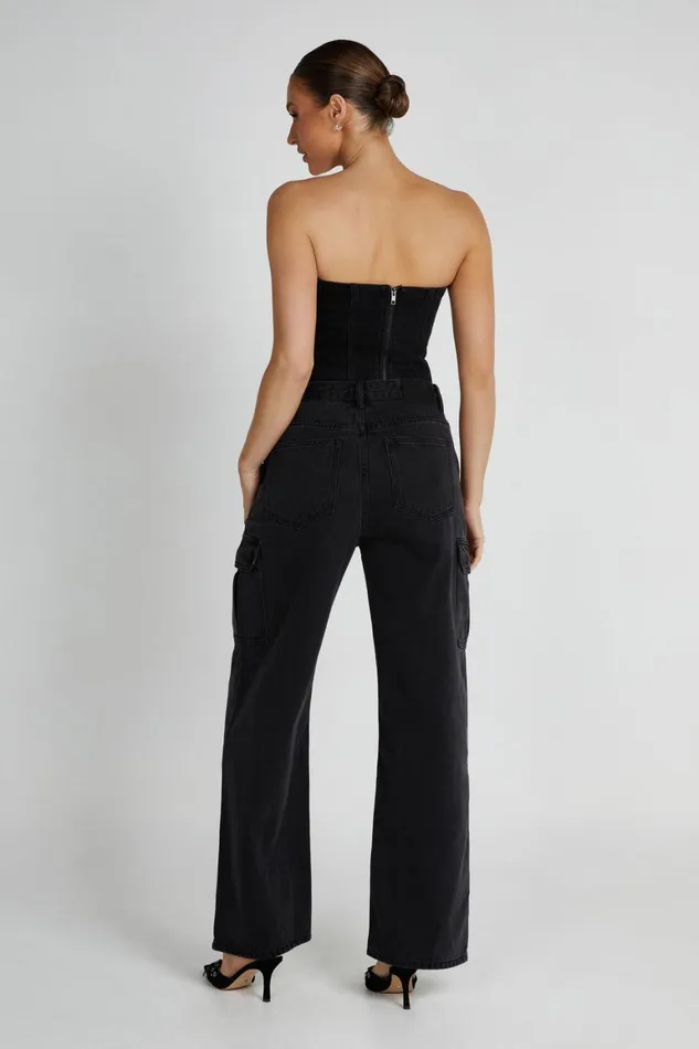 Women Jordana Denim Tube Top 8211 Washed Black Washedblack Meshki Corsets