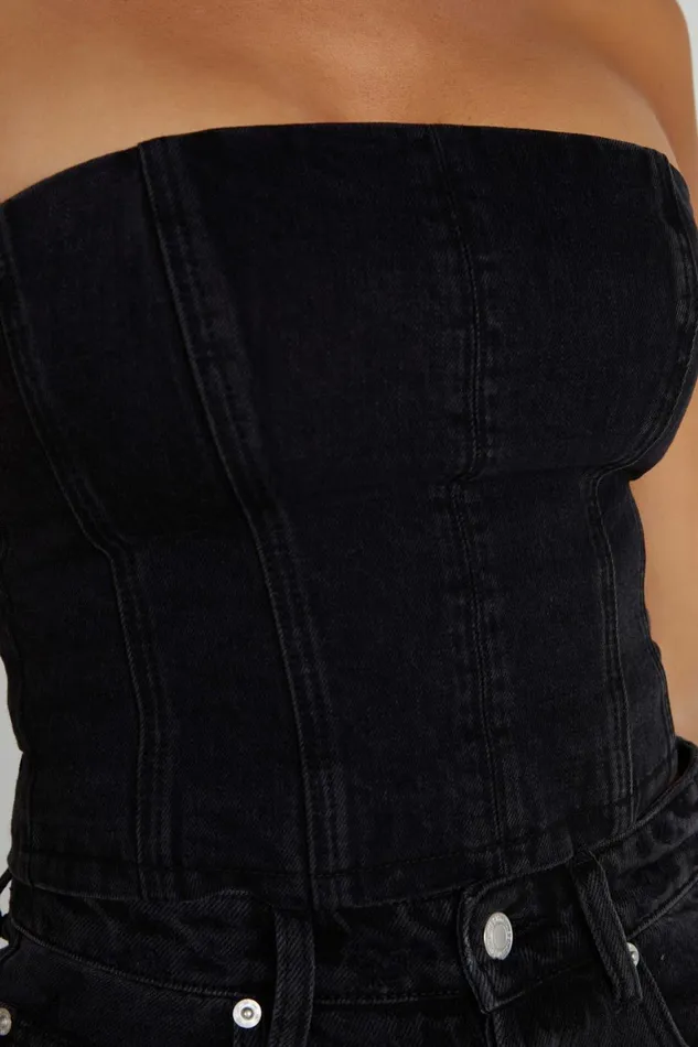 Women Jordana Denim Tube Top 8211 Washed Black Washedblack Meshki Corsets