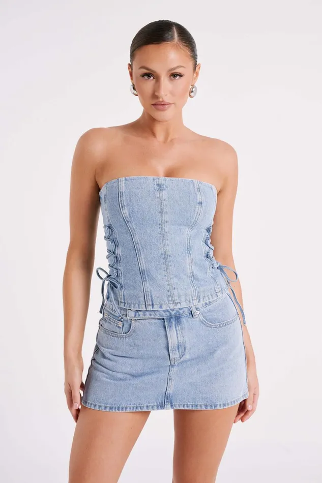 Women Julienne Denim Mini Skirt 8211 Mid Blue Midblue Meshki Skirts