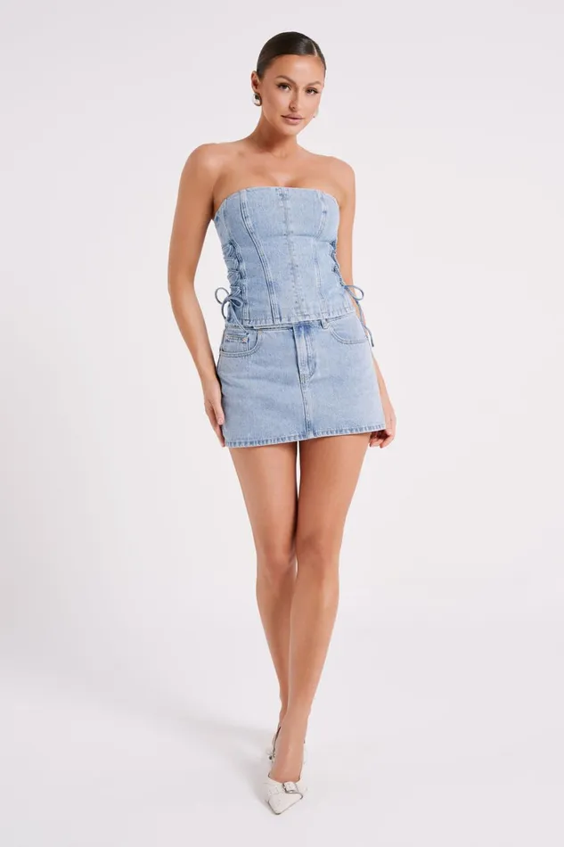 Women Julienne Denim Mini Skirt 8211 Mid Blue Midblue Meshki Skirts