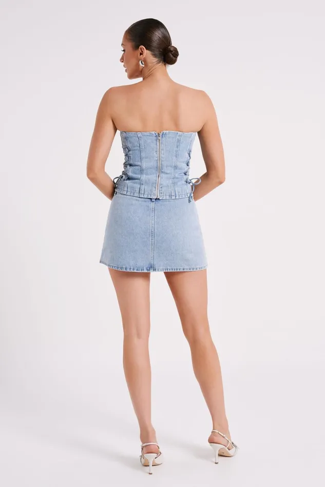 Women Julienne Denim Mini Skirt 8211 Mid Blue Midblue Meshki Skirts