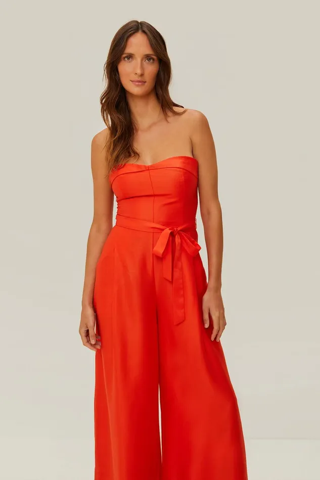 Women Jumpsuits Farm Rio Red Strapless Jumpsuit