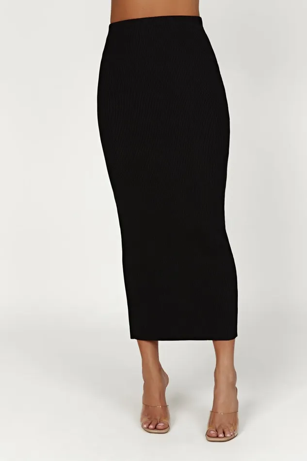 Women Kaesha Split Maxi Knitted Skirt 8211 Black Black Meshki Skirts