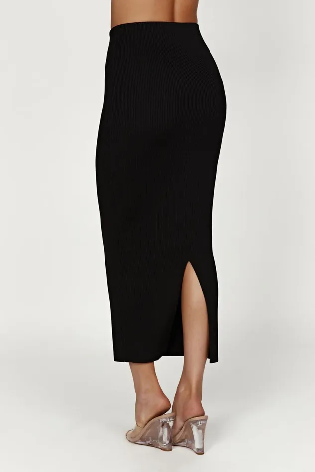 Women Kaesha Split Maxi Knitted Skirt 8211 Black Black Meshki Skirts