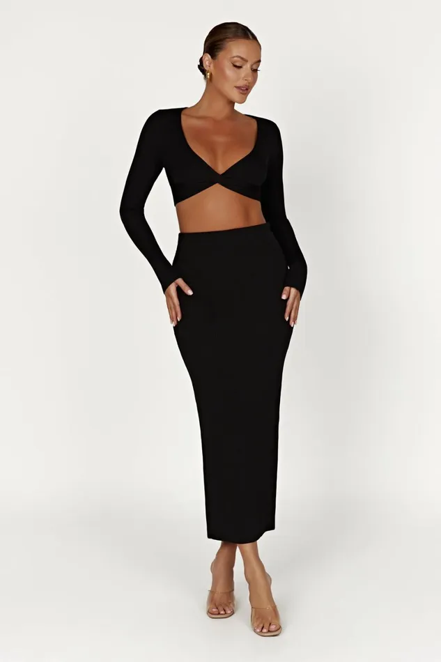 Women Kaesha Split Maxi Knitted Skirt 8211 Black Black Meshki Skirts