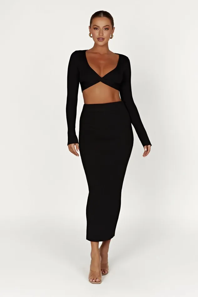 Women Kaesha Split Maxi Knitted Skirt 8211 Black Black Meshki Skirts