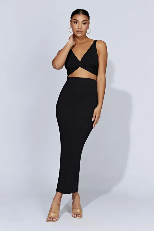 Women Kaesha Split Maxi Knitted Skirt 8211 Black Black Meshki Skirts