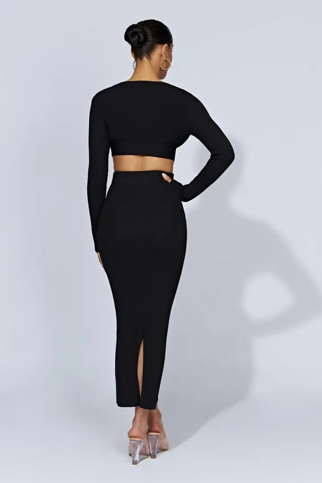 Women Kaesha Split Maxi Knitted Skirt 8211 Black Black Meshki Skirts