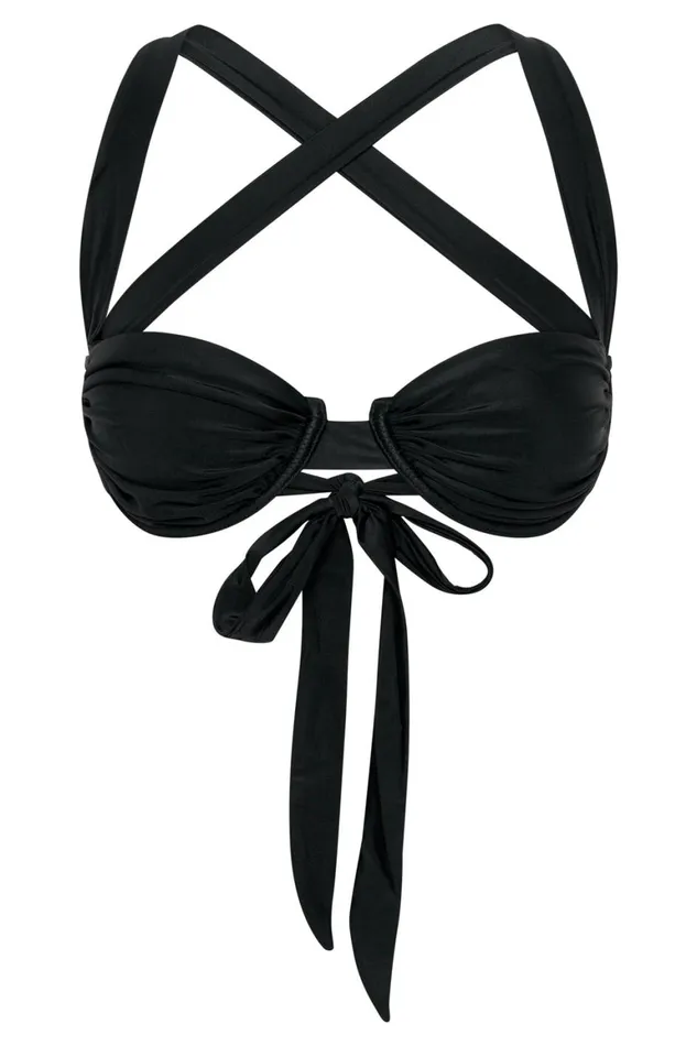 Women Kai Recycled Nylon Ruched Underwire Bikini Top 8211 Black Black Meshki Swimwear
