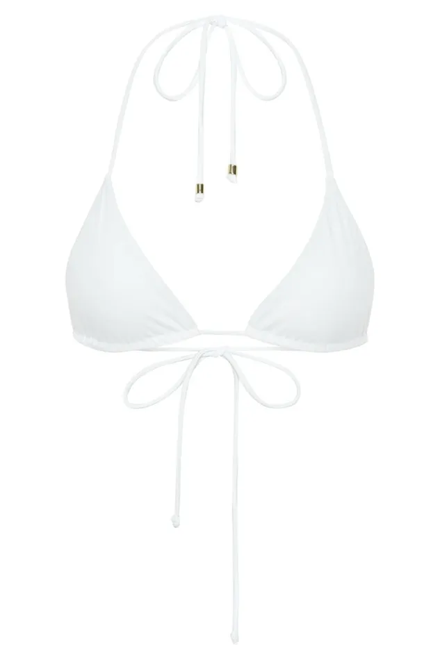 Women Kalli Recycled Nylon Triangle Tie Up Bikini Top 8211 White White Meshki Bikini Tops