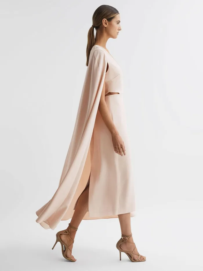 Women Kate CapeStyle Midi Dress Nude Reiss Dresses
