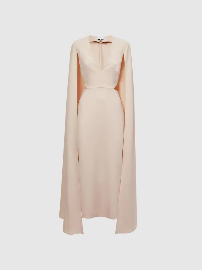 Women Kate CapeStyle Midi Dress Nude Reiss Dresses
