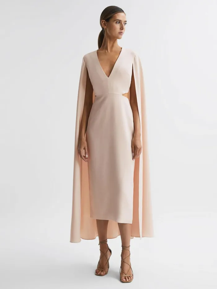 Women Kate CapeStyle Midi Dress Nude Reiss Dresses