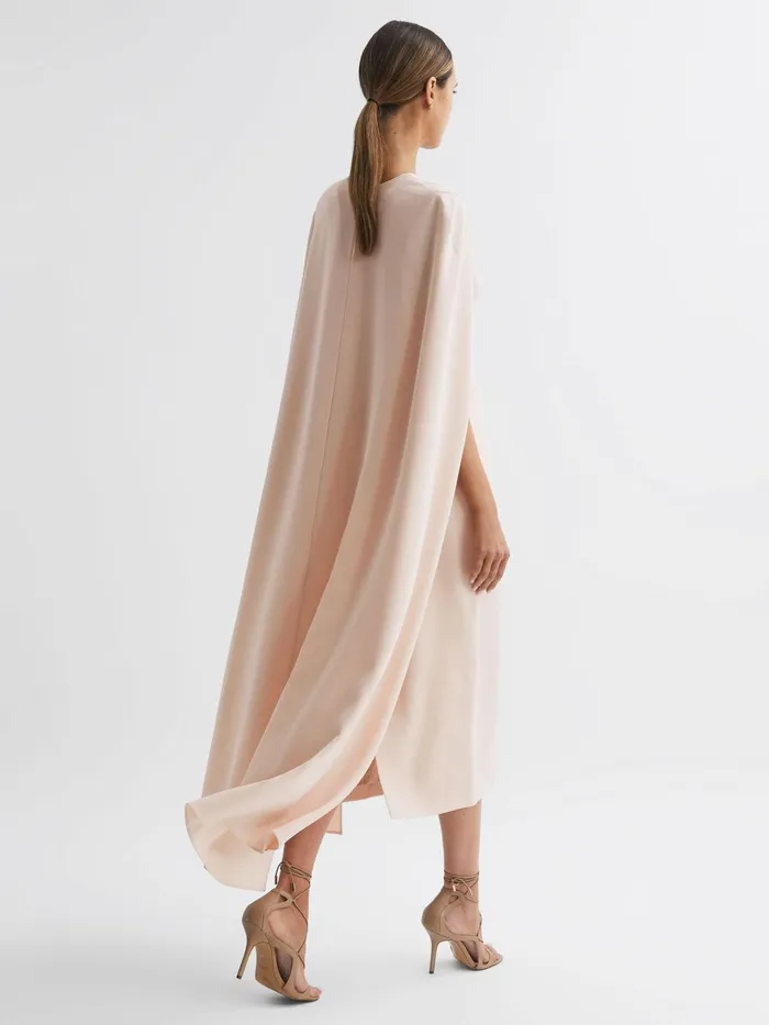 Women Kate CapeStyle Midi Dress Nude Reiss Dresses