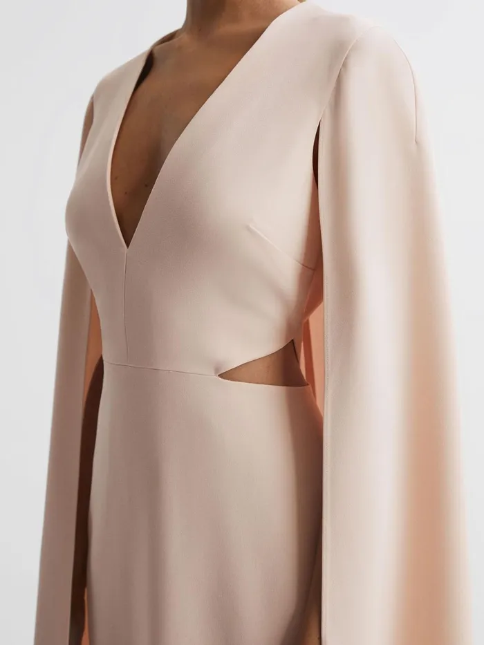 Women Kate CapeStyle Midi Dress Nude Reiss Dresses