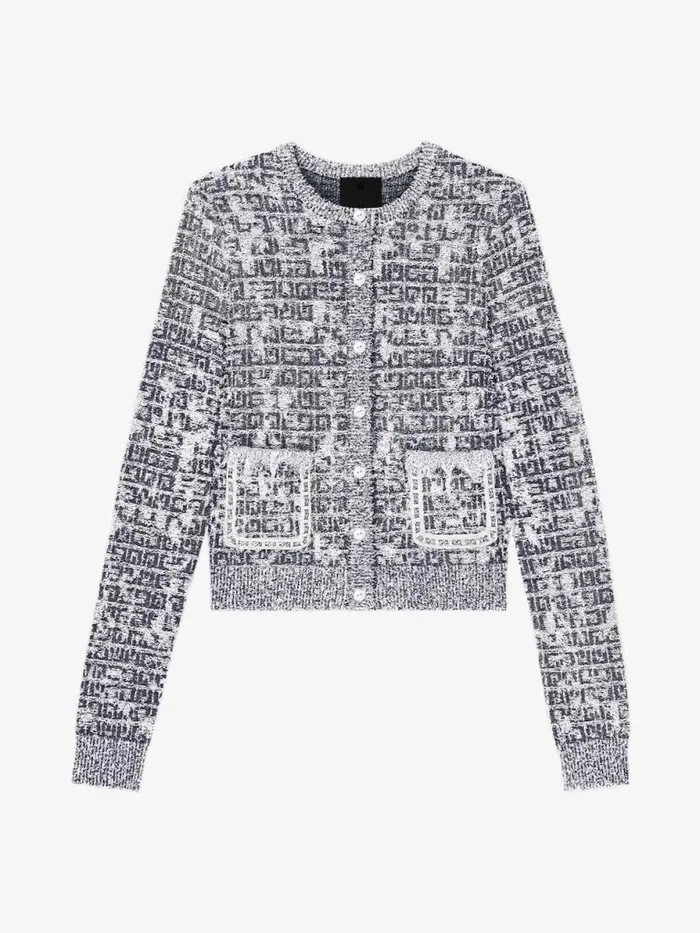 Women Knitwear Givenchy Cardigan In 4G Tweed With Chains Detail Blackwhite