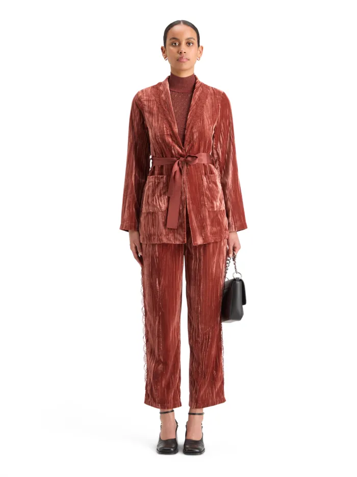 Women LACE TRIMMED VELVET PYJAMA BLAZER Rust Scotch and Soda Blazers