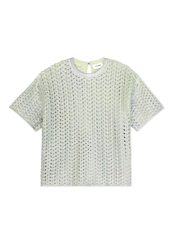Women Lacquered Crochet Knit Top Pale Lime St John Tops and Shells