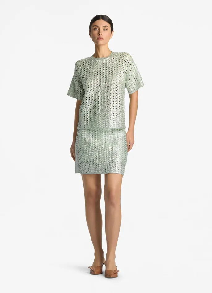 Women Lacquered Crochet Knit Top Pale Lime St John Tops and Shells