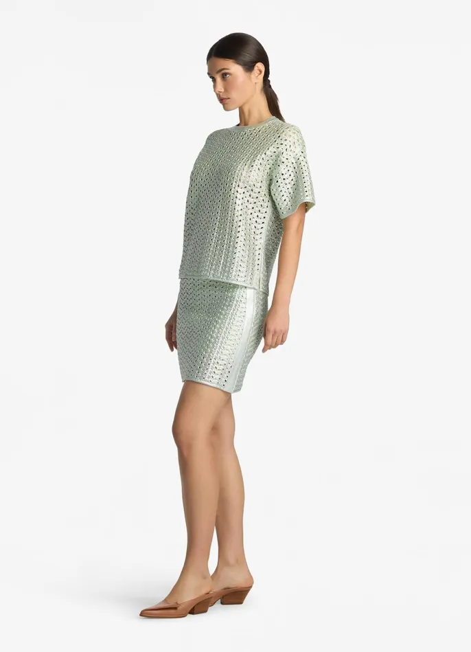 Women Lacquered Crochet Knit Top Pale Lime St John Tops and Shells