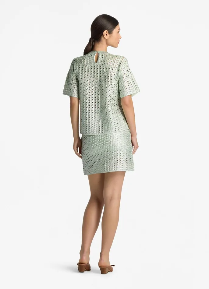 Women Lacquered Crochet Knit Top Pale Lime St John Tops and Shells