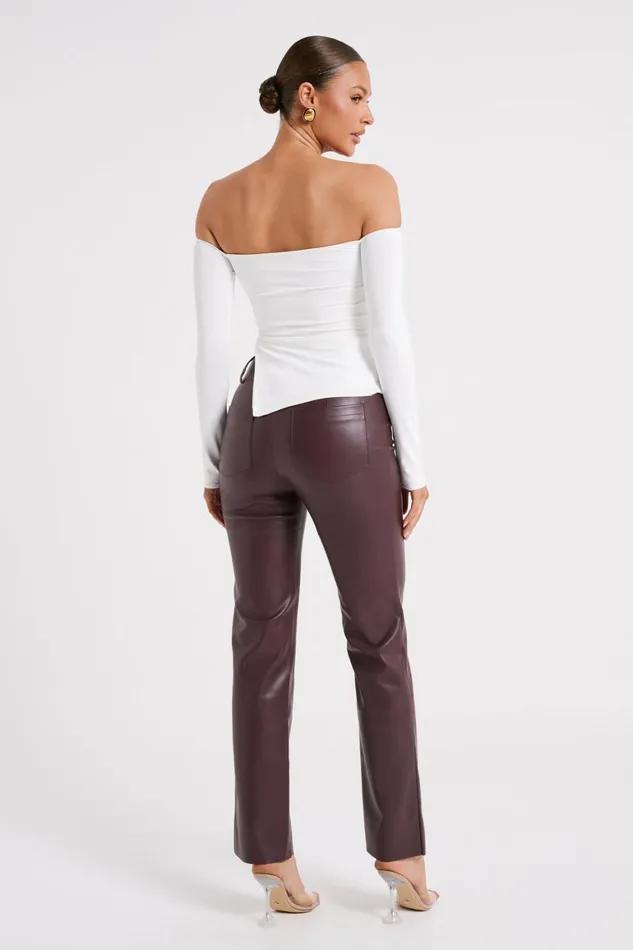 Women Laurette Faux Leather Straight Leg Pant 8211 Dark Chocolate Darkchocolate Meshki Pants