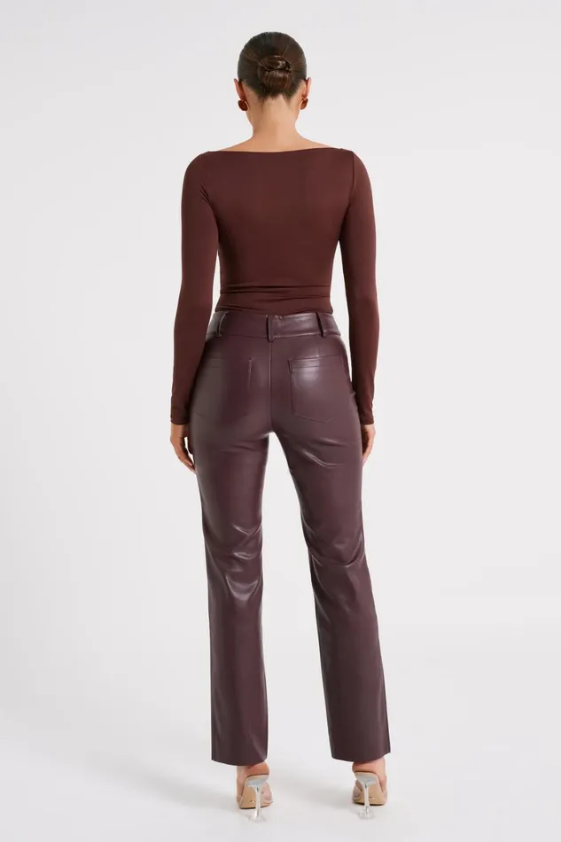 Women Laurette Faux Leather Straight Leg Pant 8211 Dark Chocolate Darkchocolate Meshki Pants