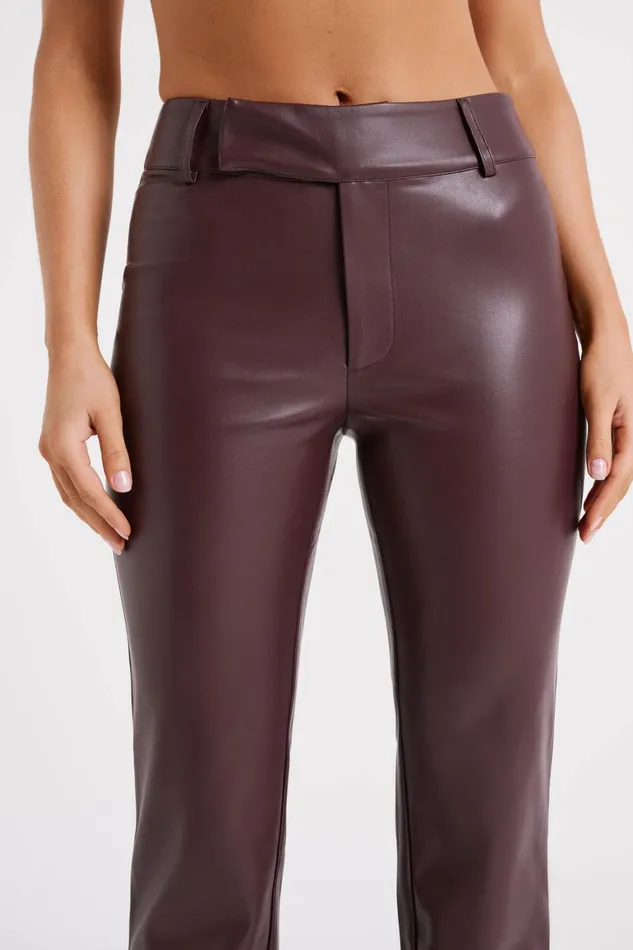 Women Laurette Faux Leather Straight Leg Pant 8211 Dark Chocolate Darkchocolate Meshki Pants