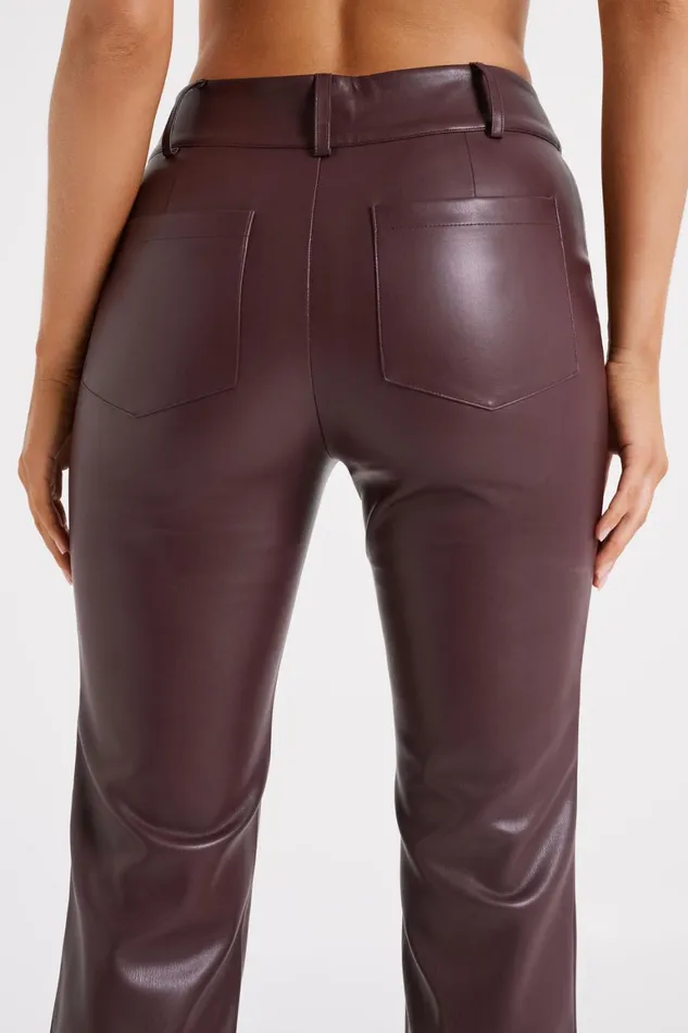 Women Laurette Faux Leather Straight Leg Pant 8211 Dark Chocolate Darkchocolate Meshki Pants